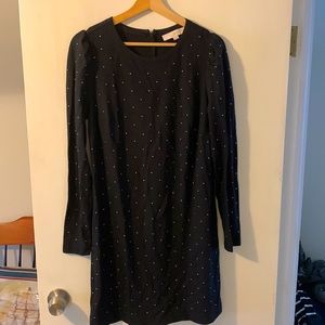 LOFT black shift dress with silver dots EUC